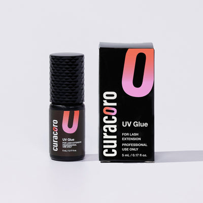 Curacoro UV glue for lash extensions on white background.