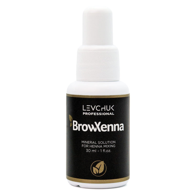 BrowXenna® Brow henna Mineral Solutions for henna mixing over a white background. 